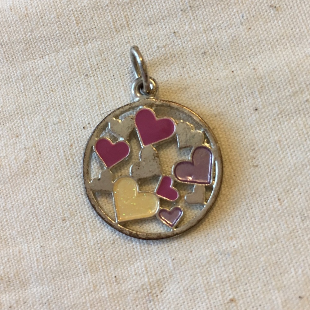 Purple Hearts Charm, Silver Glitter Bead